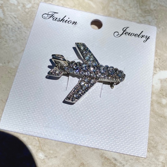Rhinestone Encrusted Airplane Pin - Picture 2 of 3